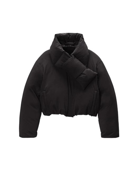 Alexander Wang Zwarte Hoge Kraag Afneembare Sjaal Jas in het Black