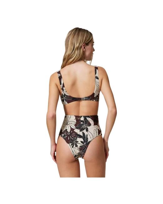 Twin Set Brown Reversible high-waisted floral bikini set