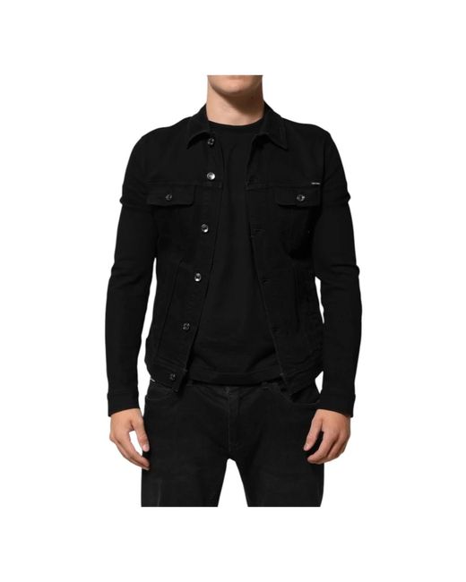Dolce & Gabbana Jassen ,Zwart ,Denim Zwarte Denim Stretch Knoop Omhoog Jas in het Black voor heren