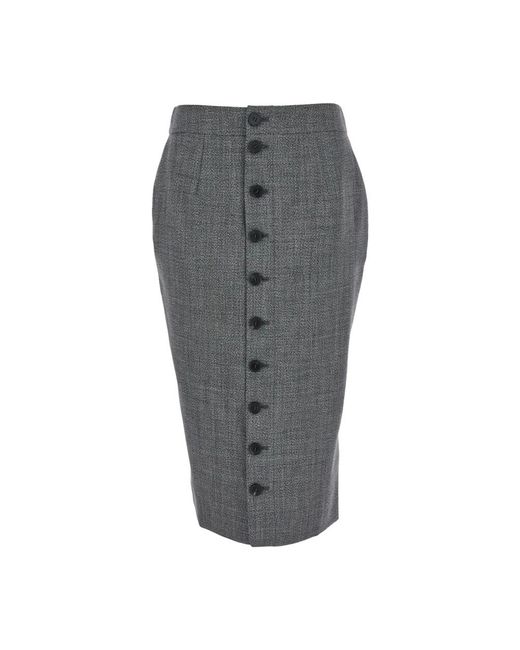 Alexander McQueen Gray Grauer Wollrock Vorne Mit Knopfleiste