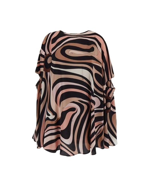 Emilio Pucci Black Marble Print Mini Caftan Kleid