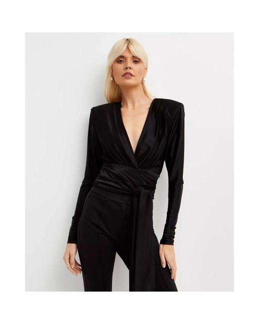 Alexandre Vauthier Black Schwarzes tiefes v-ausschnitt langarm-top