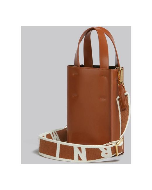Marni Brown Einkaufstasche aus kalbsleder mit innentasche,leder tote tasche mit innentasche