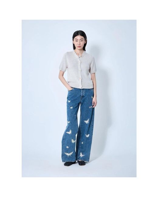 Our Legacy Truien & Vesten ,Silk Knit Crewneck Cardigan in het Blue