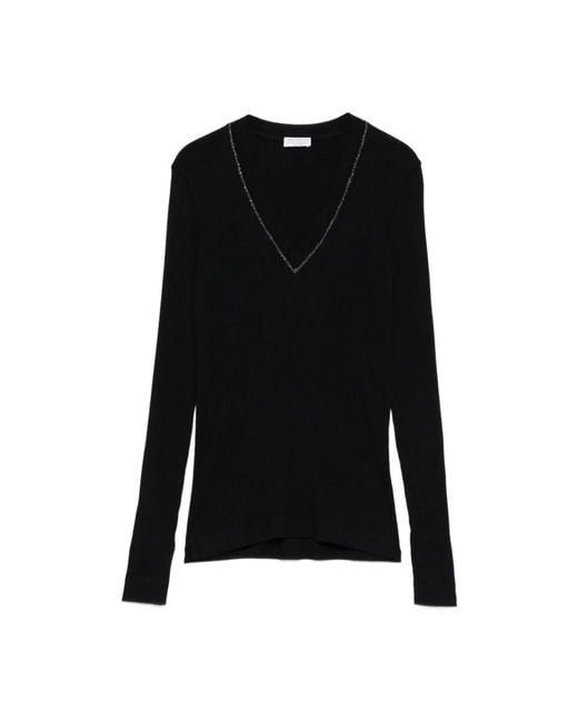 Brunello Cucinelli Blauwe V-Hals Wollen Trui in het Black