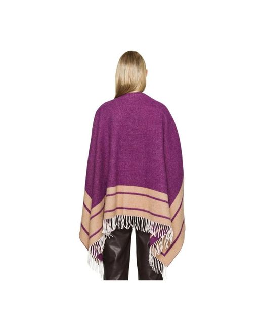 Patrizia Pepe Jassen ,Paars ,Wol Paarse Poncho Met Franje En Logo Jacquard in het Purple