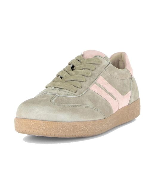 Gabor Schoenen ,Groen ,Leer Sneaker Met Veters in het Gray