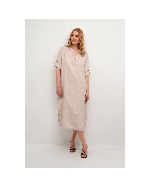 Cream Kleedjes ,Linnen Eenvoudige Caftan Jurk in het Natural