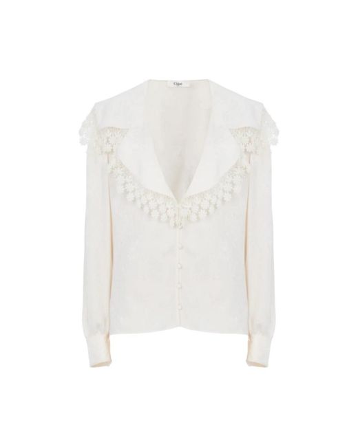 Chloé Overhemden ,Katoen Maxi-Kraag Blouse in het White