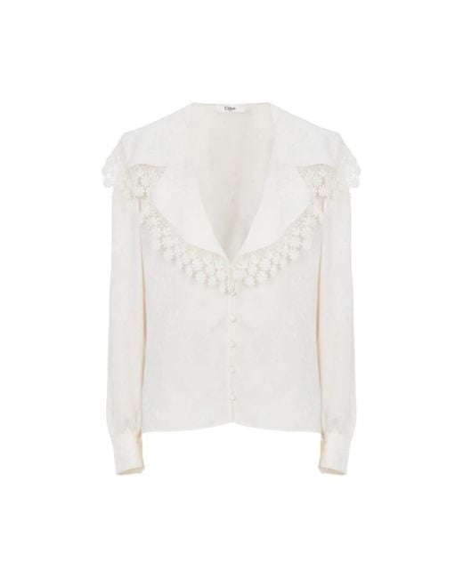 Chloé Overhemden ,Katoen Maxi-Kraag Blouse in het White