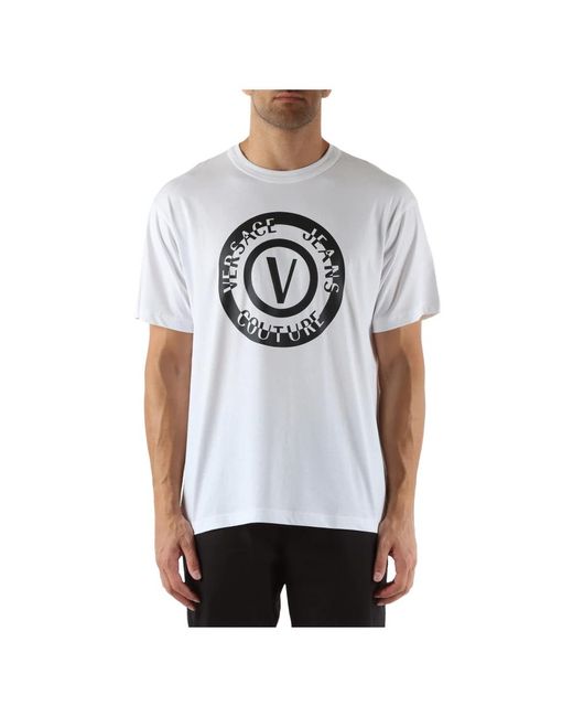 Versace Regular fit baumwoll-t-shirt mit frontlogo-druck in White für Herren