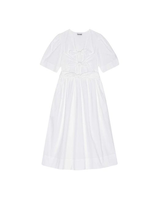 Ganni White Baumwollträger Midi Kleid