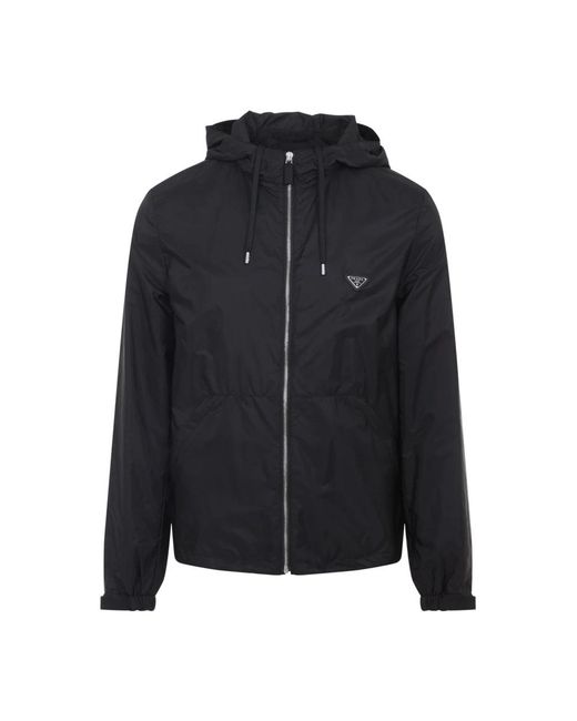 Prada Jassen ,Zwart ,Nylon Re-Nylon Hooded Jacket in het Black voor heren