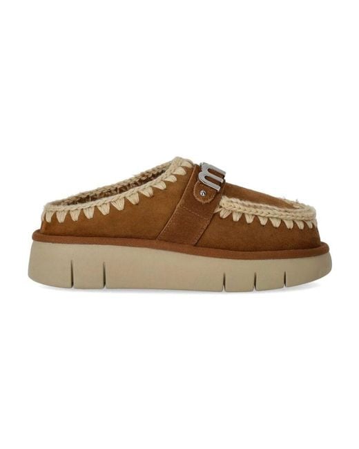 Mou Brown Metall-logo cognac clog