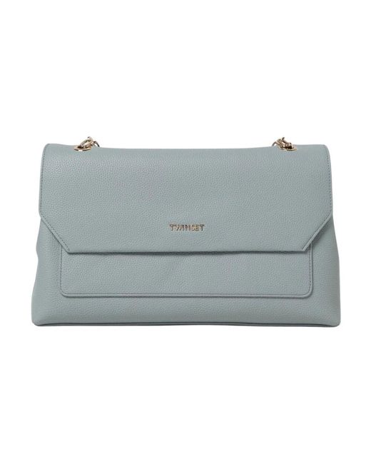 Twinset Gray Himmelblaue Lederkettenschultertasche