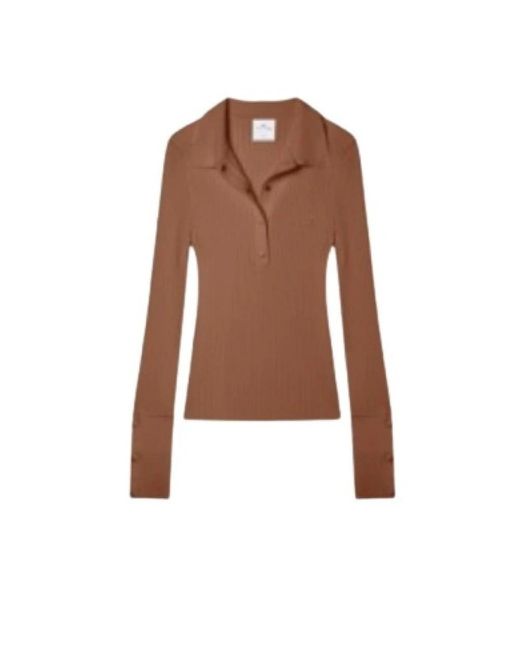 Courreges Polo Shirt Met Ribgebreide Lange Mouwen in het Brown