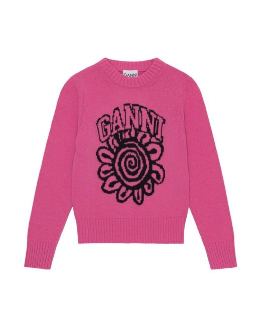 Ganni Pink Round-Neck Knitwear