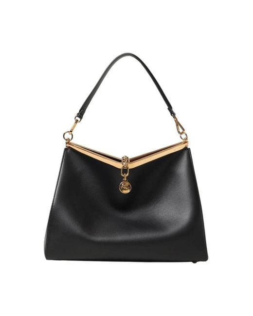 Etro Black Schwarze Leder-Schultertasche
