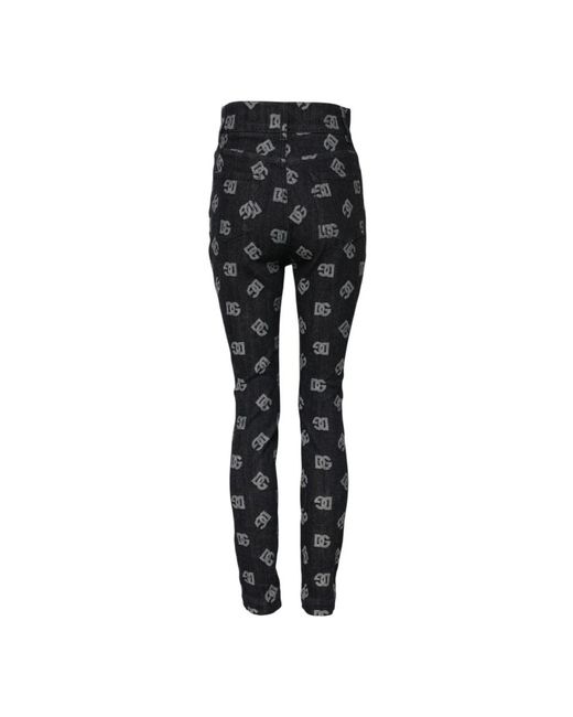 Dolce & Gabbana Logo Print High Waist Skinny Jeans in het Black