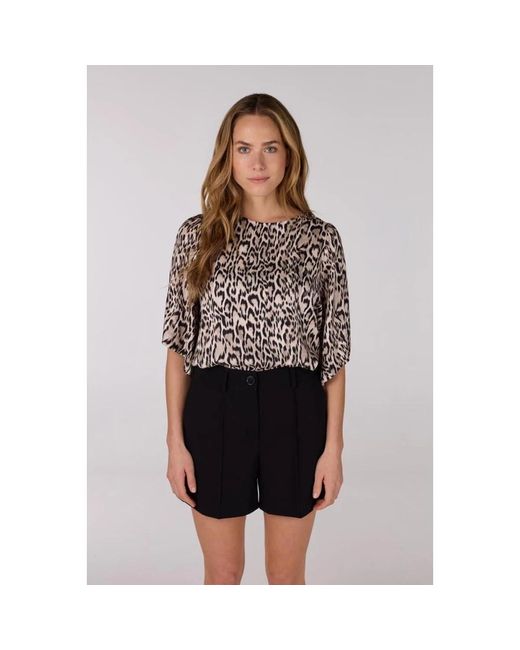 Jansen Amsterdam Overhemden ,Veelkleurig ,Blouse Met Korte Mouwen En Dierenprint in het Black