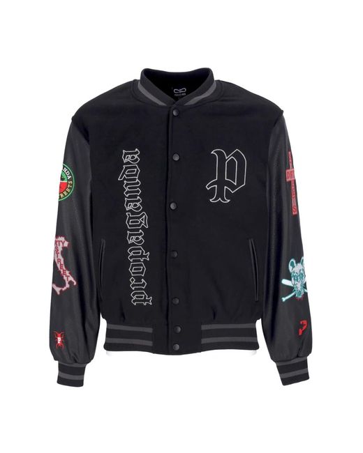 Propaganda Jassen ,Zwart ,Leer Dirty Street College Jacket in het Blue voor heren