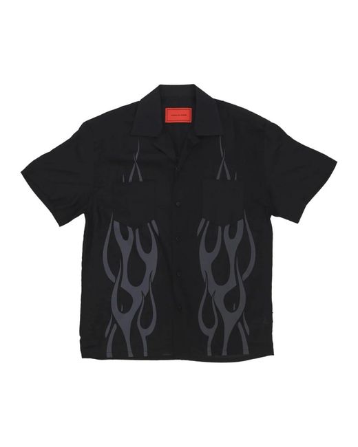 Vision Of Super Flames print schwarzes hemd in Black für Herren