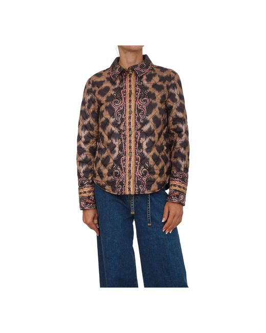 Etro Jassen ,Bruin ,Leer Donsjack Met Afgeronde Zoom in het Blue