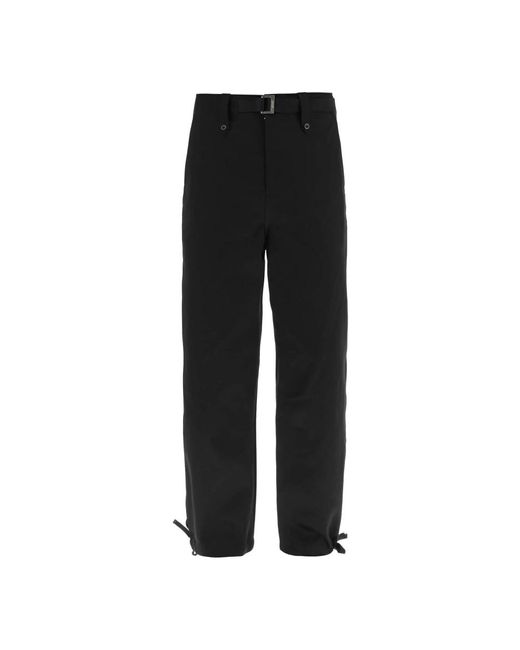 Pantalones chinos de sarga con cinturón de grosgrain Sacai de color Black