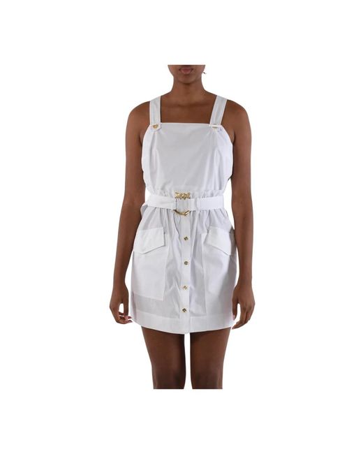 Mini vestido de popelina de algodón con escote cuadrado y parte delantera abotonada Pinko de color White