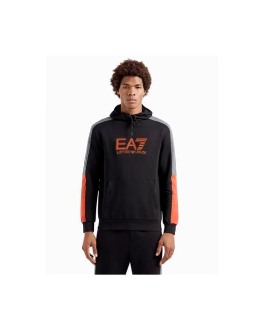 EA7 Zwarte Sweater Met Capuchon En Logo in het Black voor heren
