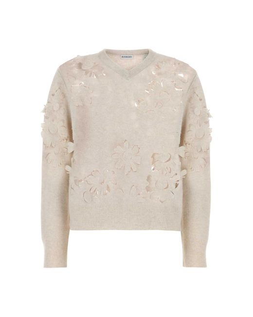 Burberry White V-Neck Knitwear