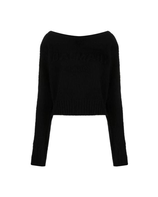 Maglione con spalle scoperte e lavorazione a pennello di Balmain in Black