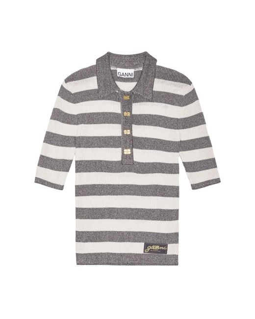 Ganni Gray Round-Neck Knitwear
