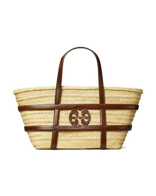Tory Burch Metallic Raffia Einkaufstasche Mit Double T Logo