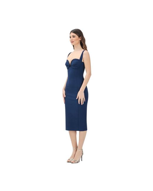 Elisabetta Franchi Blue Blaues Midikleid Mit Stickerei-Besatz