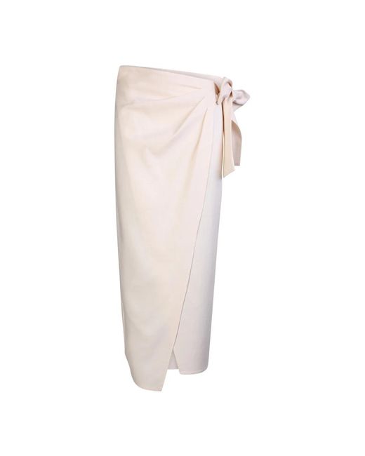 MSGM Natural Wrap design midi skirt with bow detail from