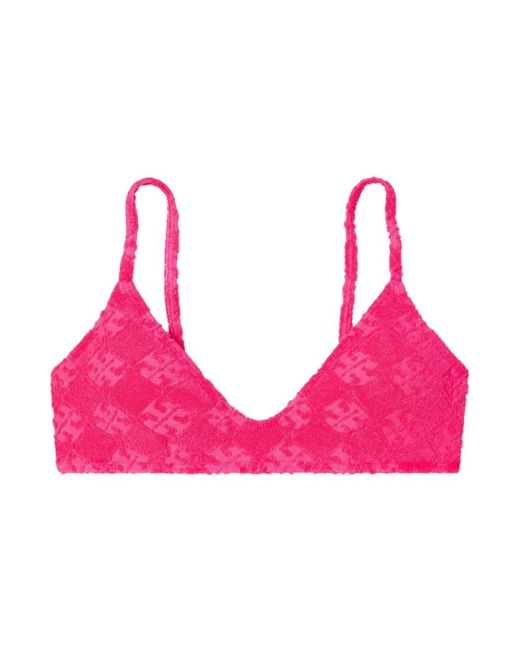 Tory Burch Badmode ,Roze ,Fuchsia Zee Kleding Met Logopatroon in het Pink