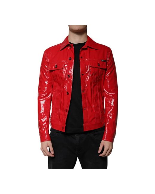 Dolce & Gabbana Jassen ,Rood ,Polyester Rode Polyester Bikerjas Met Logo in het Red voor heren