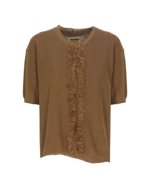 Uma Wang Brown Brauner Baumwollseidenpullover Mit Fransen