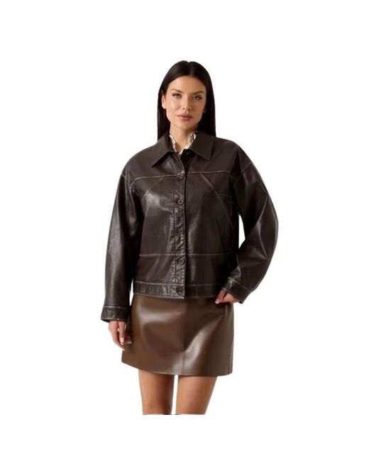 Leather Jackets Guess de color Brown