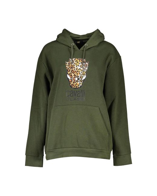 Roberto Cavalli Hoodies & Sweatvesten ,Groen ,Groene Hoodie Met Logoprint in het Green