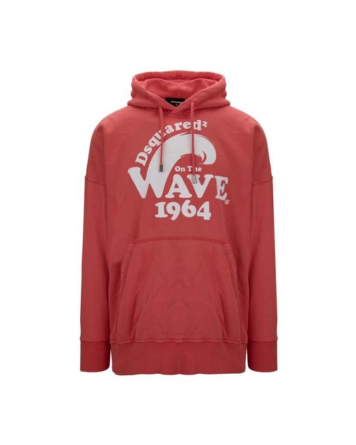 DSquared² Hoodies & Sweatvesten ,Rood ,Katoen Hoodie Met Trekkoord in het Red voor heren