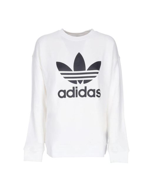 Adidas Fitness ,Wit ,Katoen Crewneck Sweatshirt Met Trefoil-Logo in het White