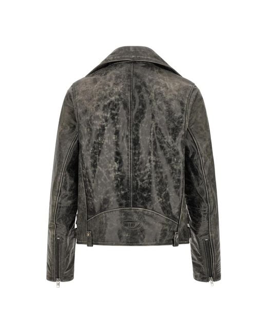 DIESEL Gray Leather Jackets for men