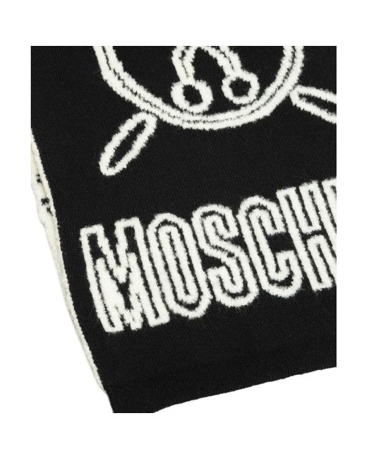 Moschino Black Double Question Mark Wool Wool Scarf