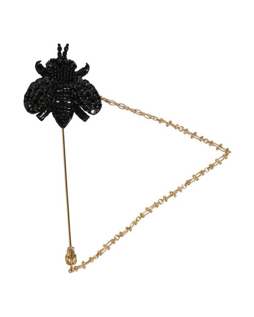 Dolce & Gabbana Metallic Schwarze Kristallbiene Reversnadel Brosche
