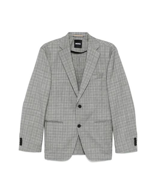 HUGO Jassen ,Grijs ,Leer Geruite Blazer Met Twee Knoppen in het Gray voor heren