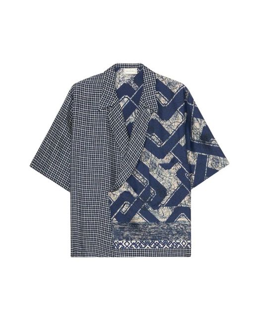 Pierre Louis Mascia Patchwork Zijden Overhemd in het Blue voor heren