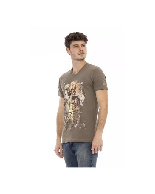 Magliette in cotone marrone con scollo a v di Trussardi in Gray da Uomo