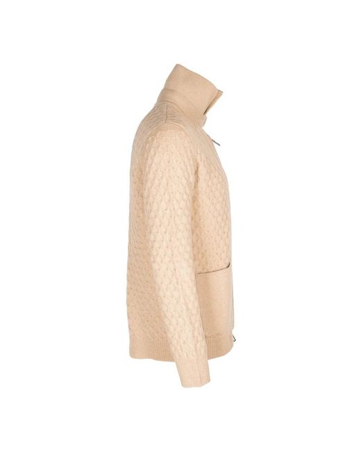 Paolo Pecora Zip Strickpullover in Natural für Herren